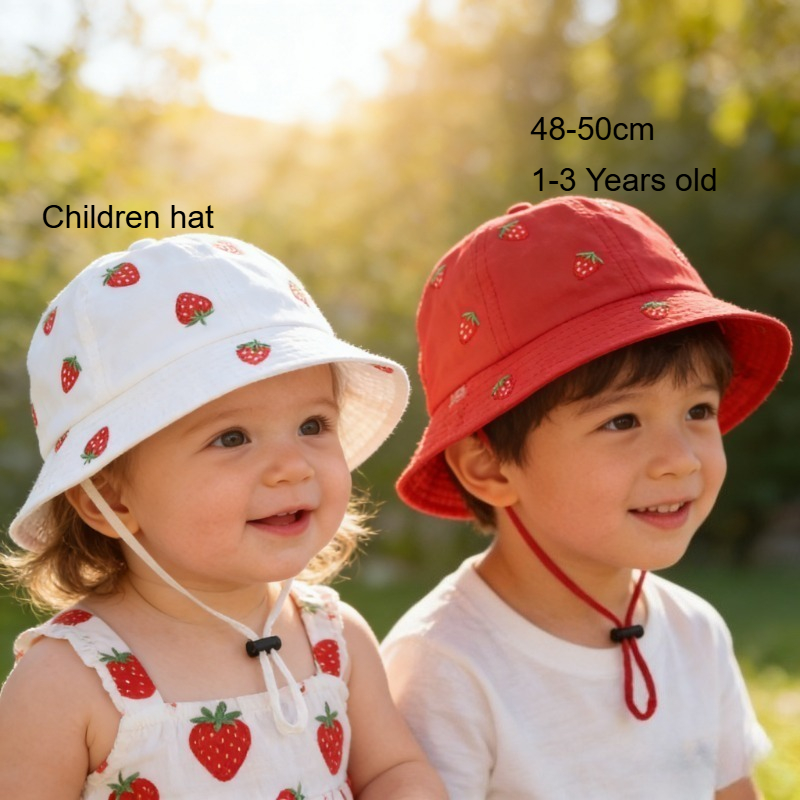 Girl Fisherman Hat with Strawb - Bucket Hat Cotton reseña y precio