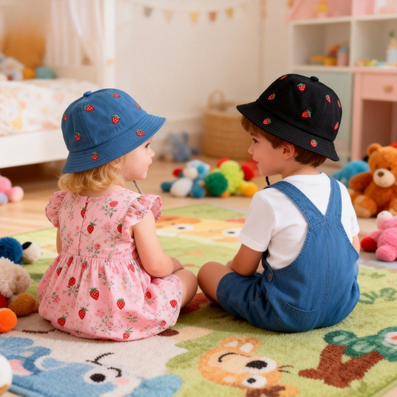 Girl Fisherman Hat with Strawb - Bucket Hat Cotton reseña y precio