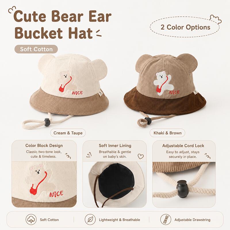 Kids Bear Ear Bucket Hat Soft  - Bucket Hat Cotton reseña y precio