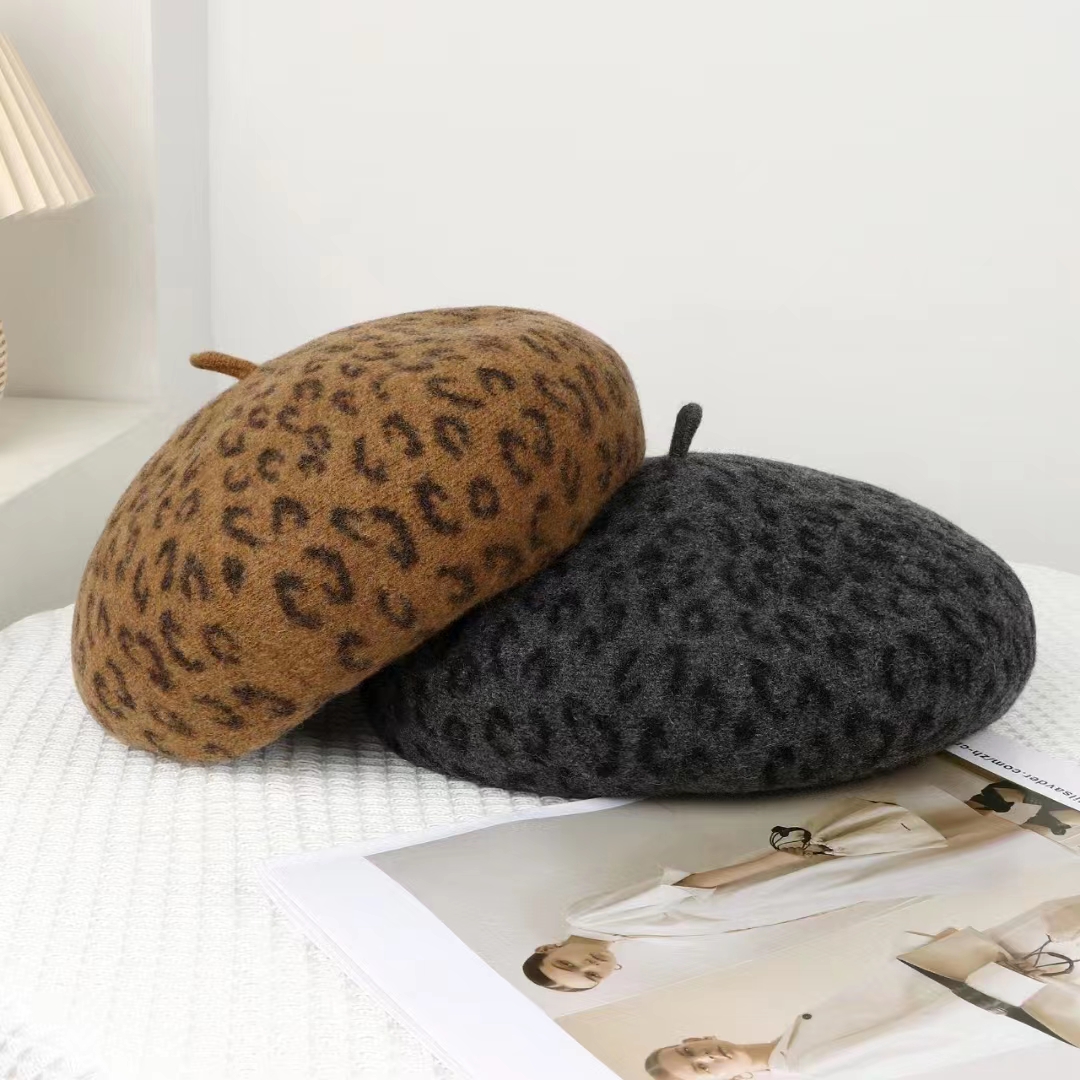 New Leopard Print Autumn Winte - Beret French Wool reseña y precio